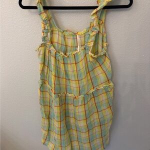 Yellow & Pastel Plaid Ruffled Swim Coverup